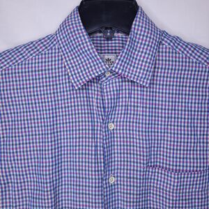 Peter Millar Shirt Mens Small Gingham Pink, Blue Linen Silk Blend